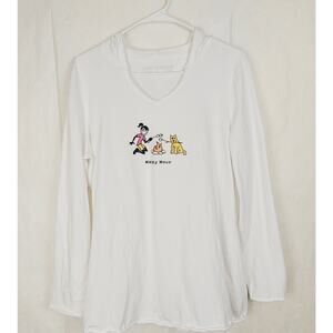 Life is Good Happy Hour white vneck hoodie long sleeve Size large Outoor Camping